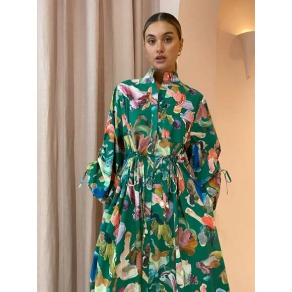 💕ALEMAIS💕 Arlo Shirt Dress ~ Multi-Color Abstract Watercolor Floral Print 8 - Picture 10 of 16